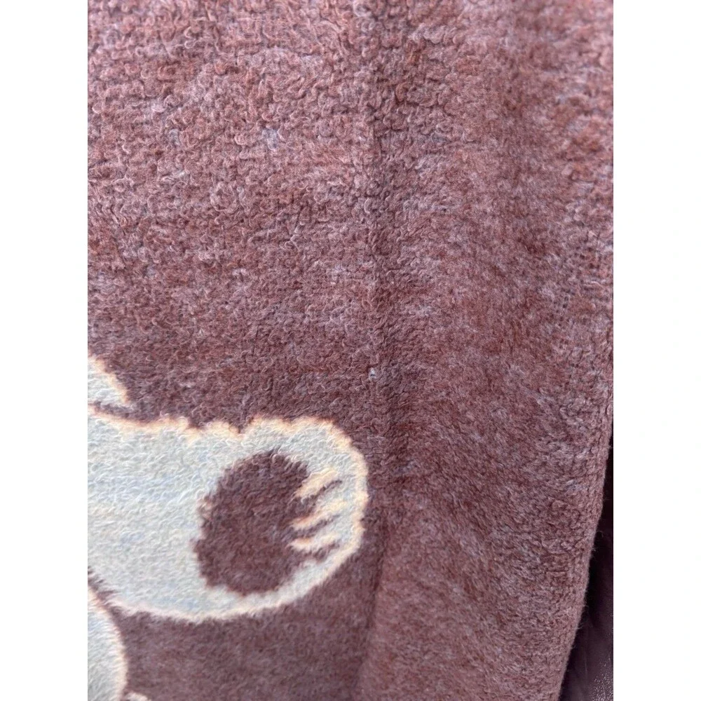 VTG Crown Crafts Vuteks Blue Brown Bear Reversible Throw Blanket 60 x 80 VGC